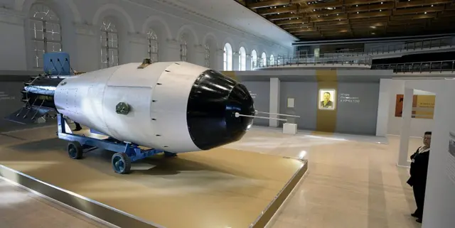 A mockup of a Soviet AN-602 hydrogen bomb (Tsar Bomb) is displayed at the exhibition devoted to the 70th anniversary of Russias nuclear industry in Moscow on September 1, 2015.