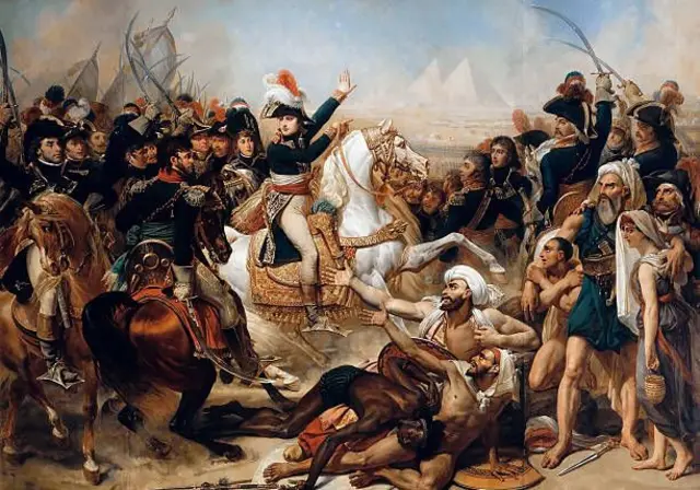 رسم لبونابارت في معركة الأهرامات ضد المماليك في 21 يوليو 1798