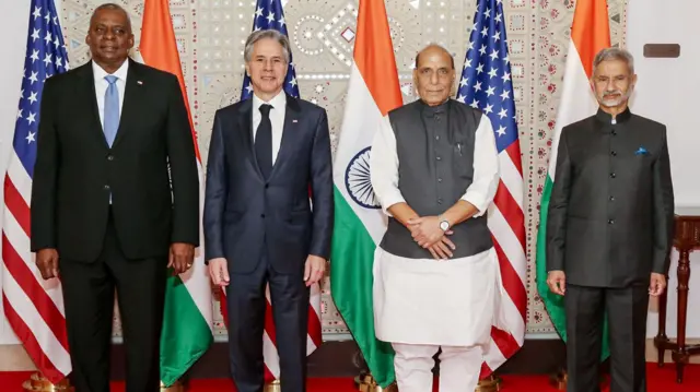 दिल्ली में आयोजित अमेरिका-भारत की टू प्लस टू बैठक में शामिल दोनों देशों के रक्षा और विदेश मंत्री