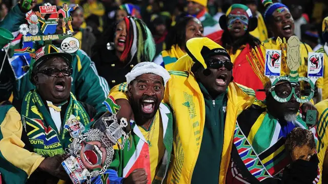 South Africa fans enjoy the atmosphere ahead of the 2010 FIFA World Cup South Africa Group A match between South Africa and Uruguay at Loftus Versfeld Stadium on June 16, 2010 in Tshwane/Pretoria, South Africa. 