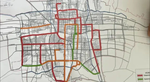 Веложол боюнча план. Картада баары жайында, иш жүзүндө болгону 41 км вело жолу бар. Сүрөт 2022-жылы тартылган