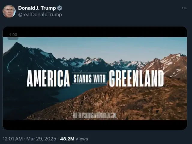 ग्रीनलैंड पर डोनाल्ड ट्रंप के वीडियो का स्क्रीनशॉट.