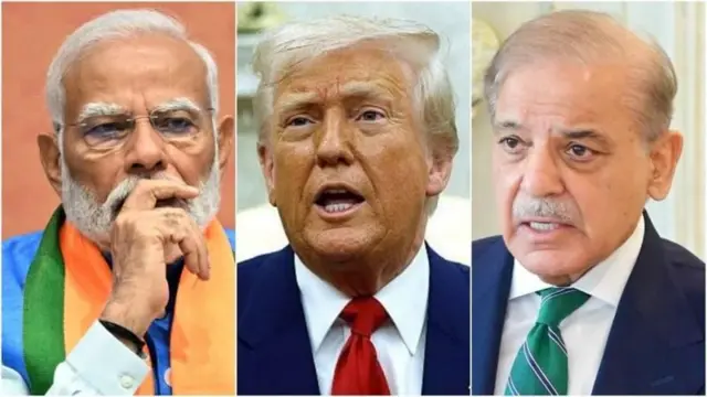 ভারতের প্রধানমন্ত্রী নরেন্দ্র মোদী, যুক্তরাষ্ট্রের প্রেসিডেন্ট ডোনাল্ড ট্রাম্প ও পাকিস্তানের প্রধানমন্ত্রী শাহবাজ শরিফ