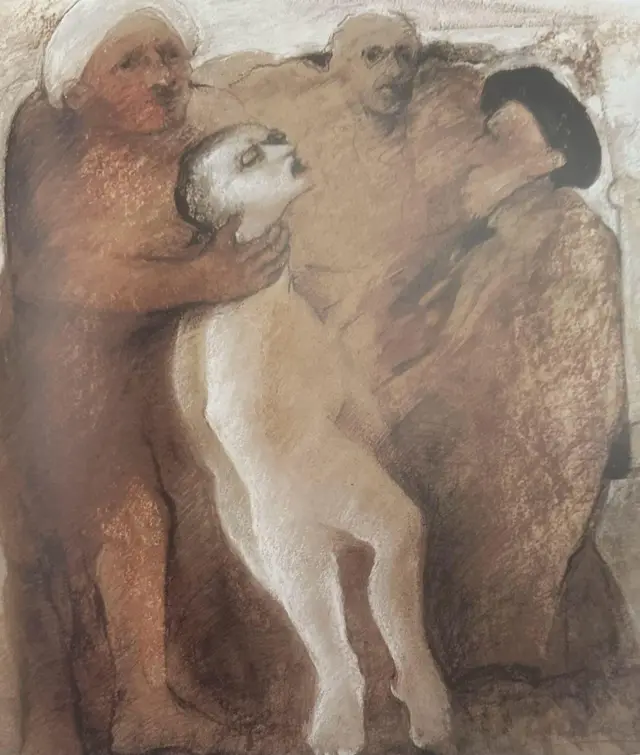 یکی از نقاشی‌های اکبر بهکلام از مجموعه عدالت به نام خدا