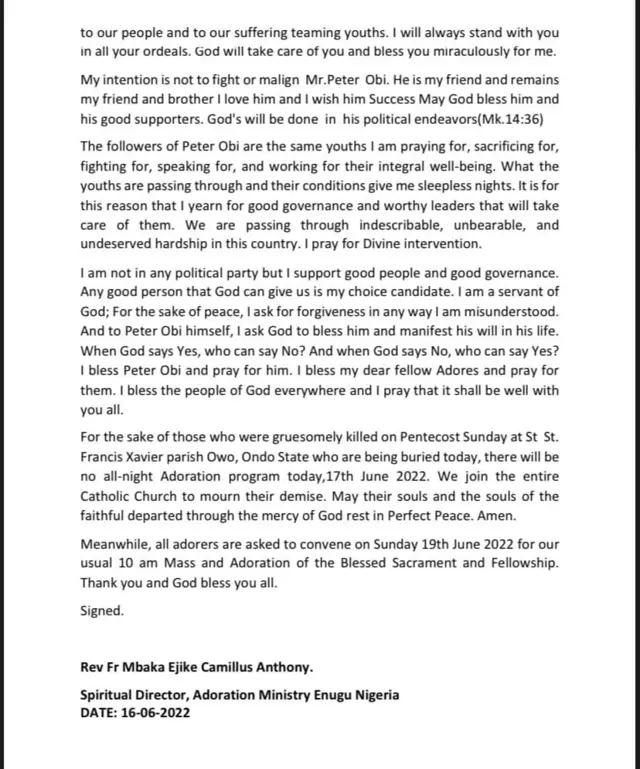 Akwụkwọ ozi Fada Mbaka dere