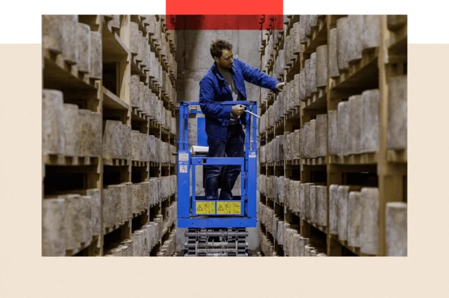 Image of cheesemaker Tom Calver in his storeroom