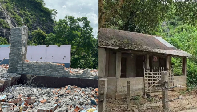 मदरसा (बाएं), मंदिर (दाएं)