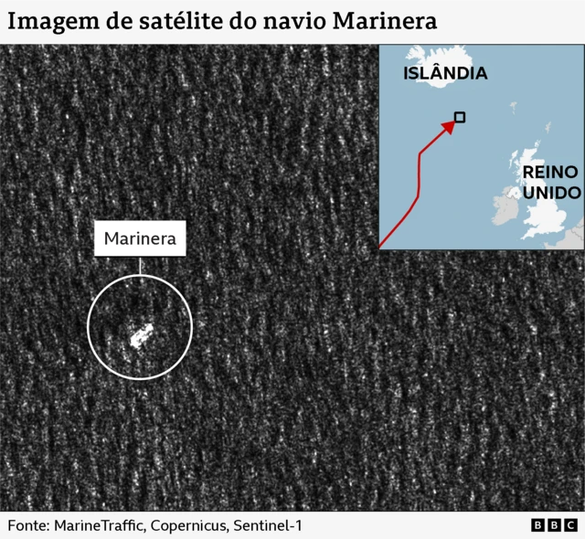 Mapa mostra localização do navio Marinera
