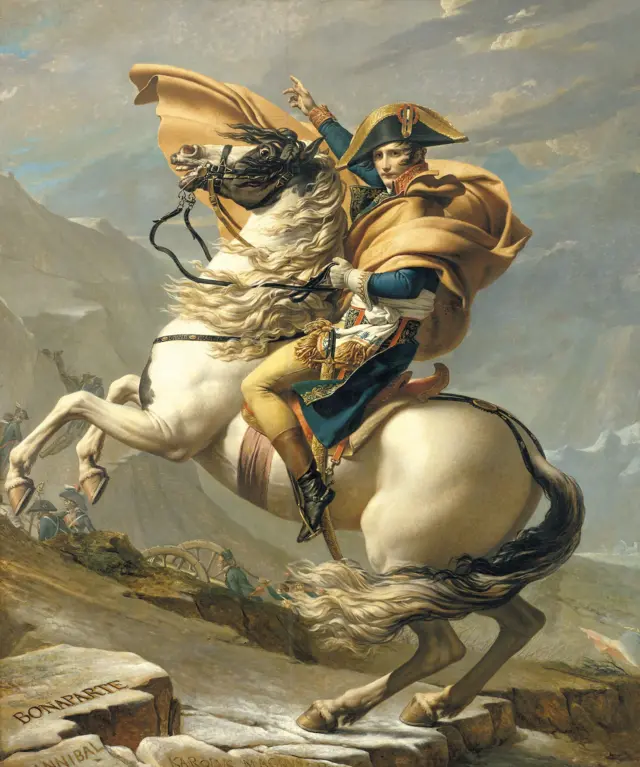 Napoleon in a painting, on horseback