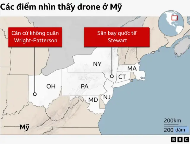 Các tiểu bang ở Mỹ gần đây có báo cáo về việc nhìn thấy drone 