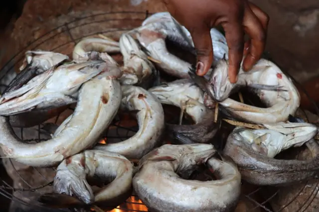 Poissons fumés à Yaoundé.