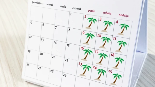 Kalendar na stolu i nacrtane palmice kao simbol odmora