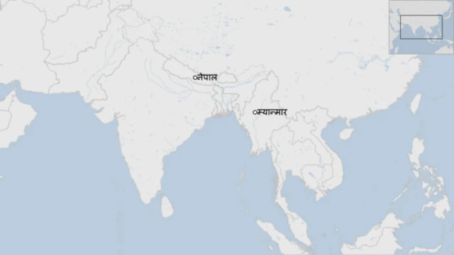एशियाको नक्सामा नेपाल र म्यान्मार