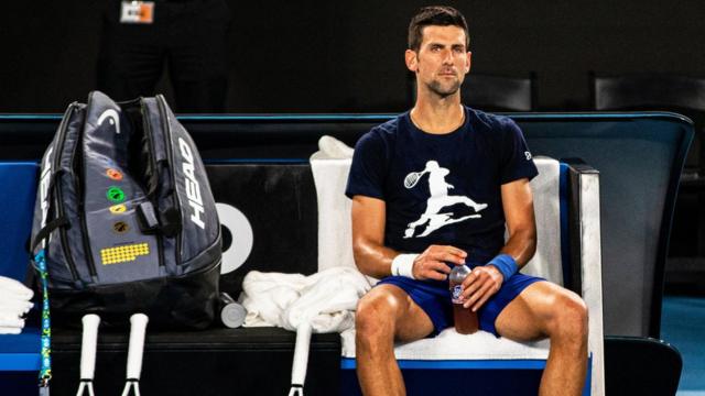 Novak Djokovic of Serbia rests during a practice session ahead of the Australian Open Grand Slam tennis tournament at Melbourne Park in Melbourne, Australia, 14 January 2022