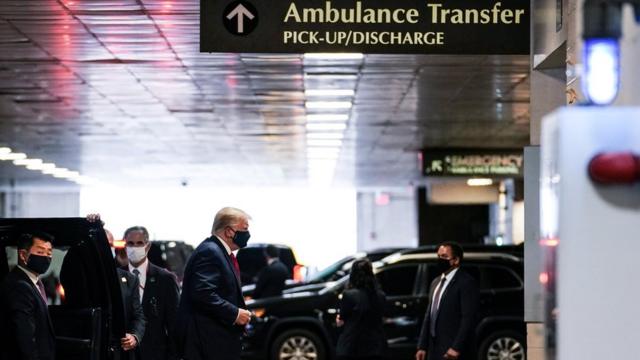 US President Donald Trump arrives at the New York Presbyterian Hospital to visit his younger brother Robert Trump in New York City