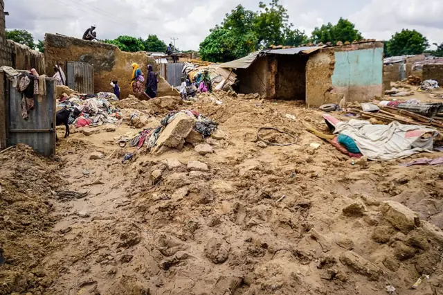 A general view of homes destroyed by heavy rain.