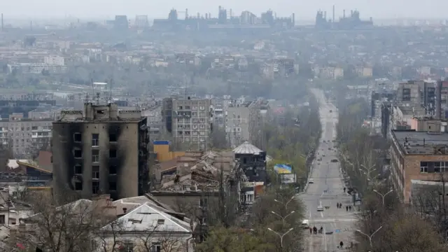 Vista aérea de Mariúpol luego de los ataques rusos