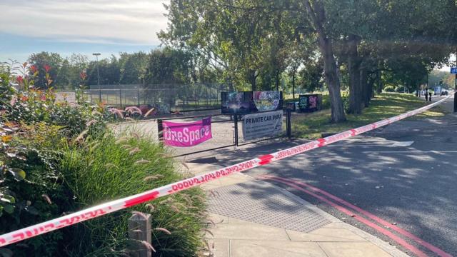 Police tape across a community centre skatepark where Ms Nessa was found