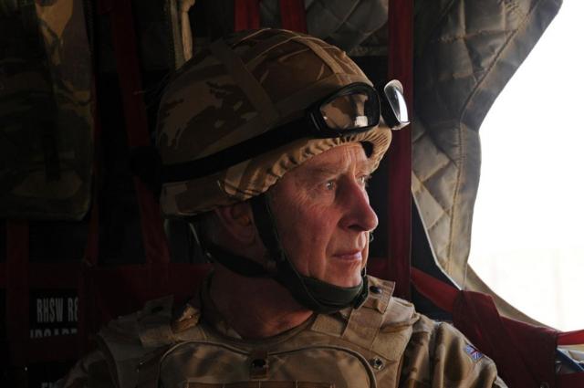 Prince of Wales in a British military helicopter over Afghanistan