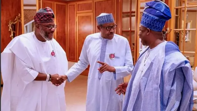Aworan Gomina Amosun Aarẹ Buhari ati Adekunle Akinlade