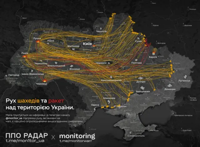 Рух шахедів та ракет над територією України