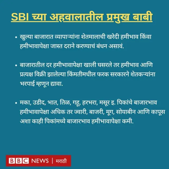 SBI अहवाल, हमीभाव