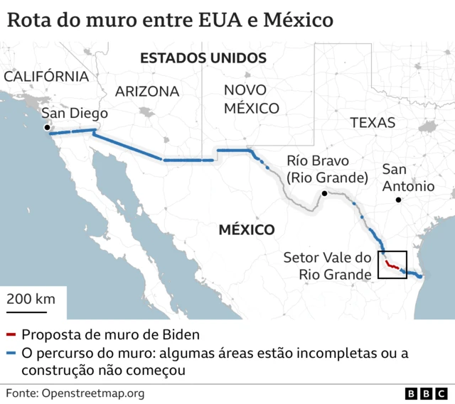 Mapa do muro EUA-México