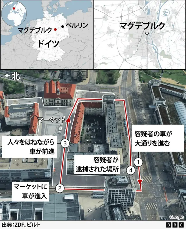 容疑者の車が通った経路を示した地図