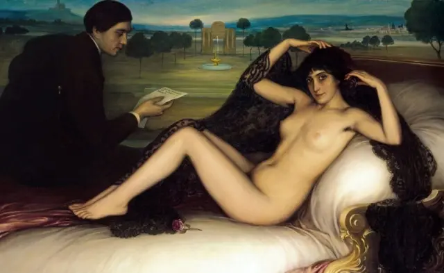 İspaniyalı rəssam Julio Romero de Torres-in "Venus de la poesía" rəsmi, yağlı boya.