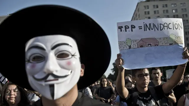 Manifestante contra libre comercio.