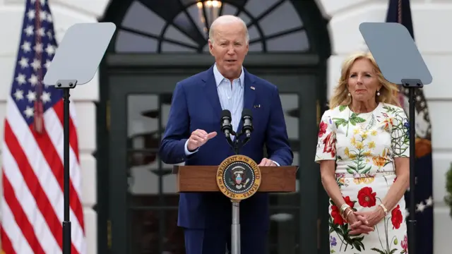 US President Joe Biden and First Lady Jill Biden during a Fourth of July event on the South Lawn of the White House 