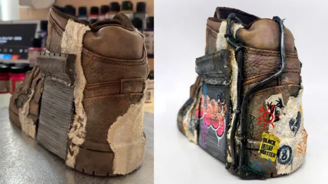 The finished shoe from halfway during the design process to the final product