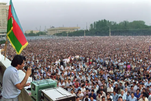 SEPTEMBER 10: Some half a million of Azeri people demonstrate in Baku 09 September 1989 to approve a call for a general strike in protest to Armenian nationalist demand for transfer of the disputed Nagorny-Karabakh enclave to Armenian sovereignty.