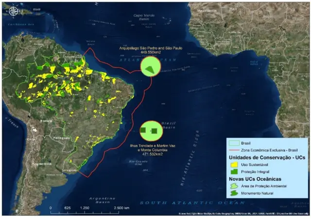 Mapa mostrando reservas xmarinhas recém-criadas