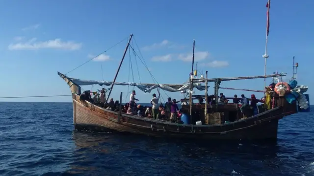 A boat carrying Rohingya refugees near Indonesian coast 