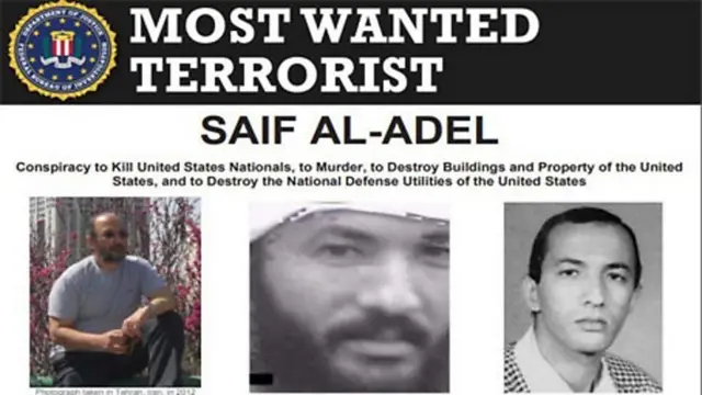 وب‌سایت اف‌بی‌آی، سیف‌العدل را در فهرست «تروریست‌های تحت تعقیب» قرار داده است

