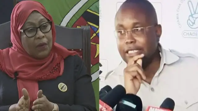 John Mnyika (i buryo) na Perezida Suluhu (i bubamfu)