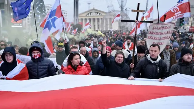 Protesta en Minsk el 7 de diciembre de 2019.