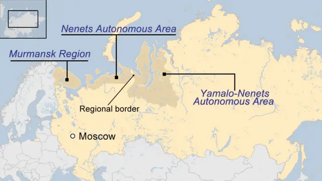 Map shows Russia's western Arctic regions