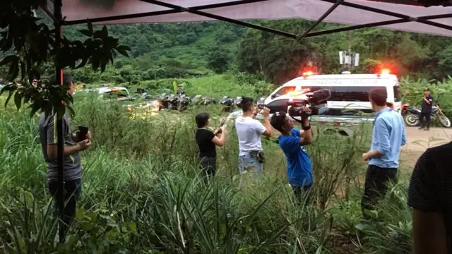 Ambulance and tori pipo for di Thailand cave rescue of youth football team
