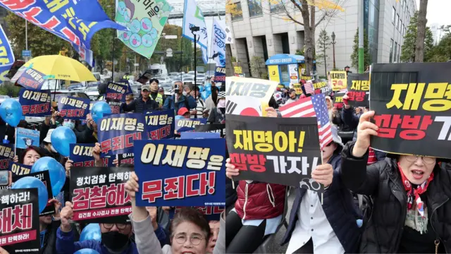 서초동 법원 앞에서는 보수와 진보의 맞불집회가 열렸다