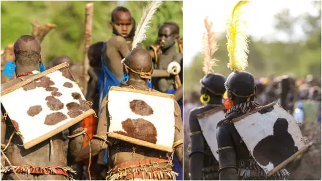 የተቀለቡት ወንዶች በበዓሉ ዕለት እጅ ለእጅ ተያይዘው ሲጨፍሩ