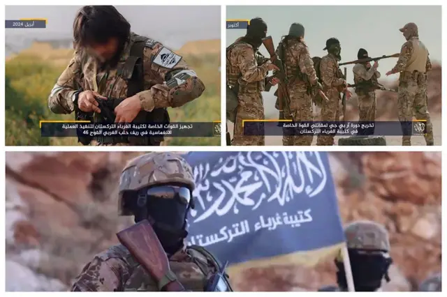 سه تصویر از آموزش یگان اویغوری «کتیبه غرباء ترکستان» از هم‌پیمان هیئت تحریر شام 