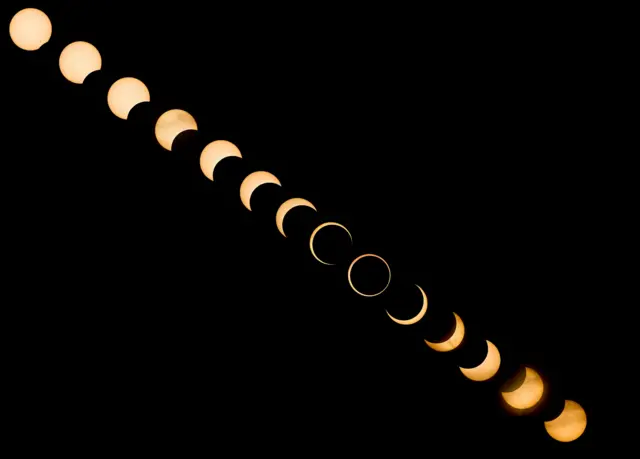 Sequência de um eclipse em uma mesma imagem. 