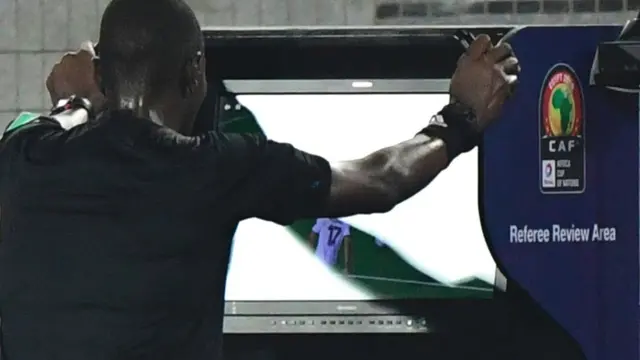 A VAR review at the 2019 Africa Cup of Nations