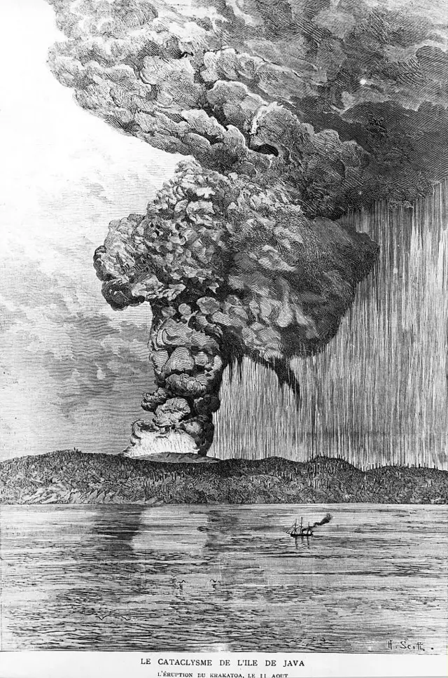 Letusan Gunung Krakata di Selat Sunda pada 11 Agustus 1883.