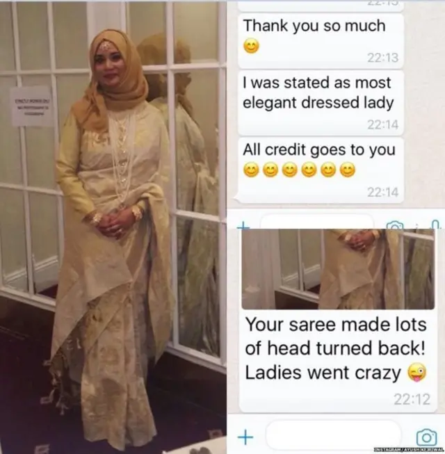 हिजाब आणि साडीच्या एकत्रीकरणातून तयार केलेले डिझाईन.