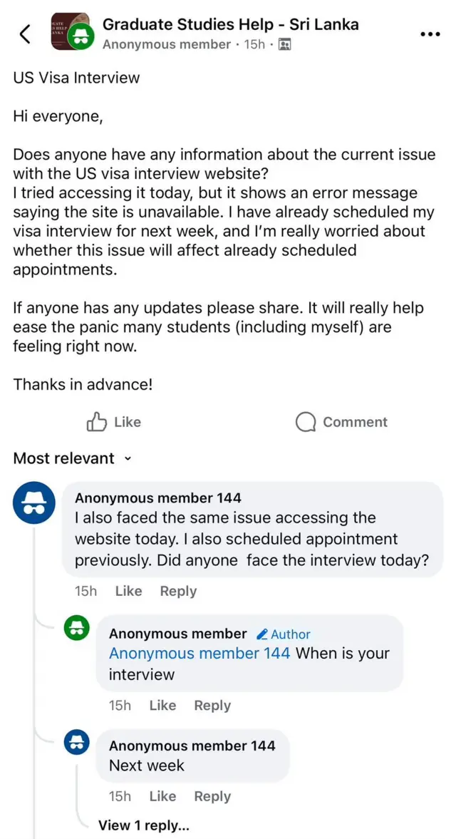 ඇමෙරිකාවේ ශිෂ්‍ය වීසා සම්බන්ධයෙන් පනවා ඇති නව උපදෙස් හේතුවෙන් ශ්‍රී ලංකාවේ සිසුන් ද අපහසුතාවයට පත්ව ඇති බවට සමාජ මාධ්‍ය ඔස්සේ පළකර ඇති සටහන් වලින් පෙනී යයි.