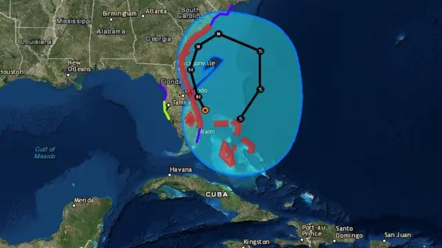 Mapa que mostracomo fazer aposta da copa do mundodetalhe o provável caminho do furacão pela costa norte-americana