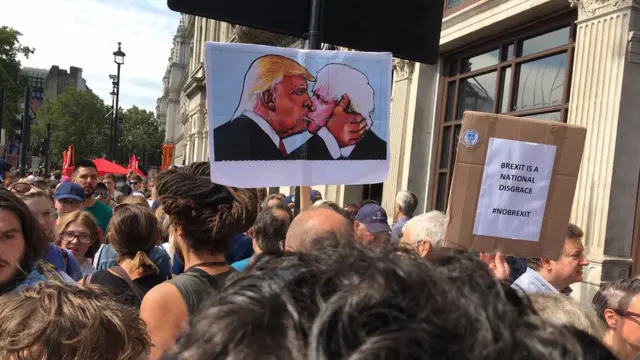 плакат с целующимися Трампом и Джонсоном